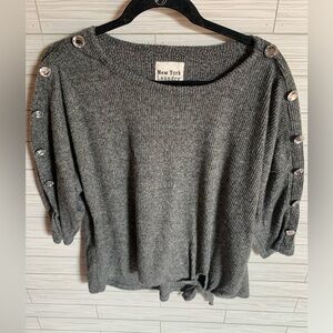 New York Laundry Charcoal Button-Sleeve Sweater with rhinestones on sleeves